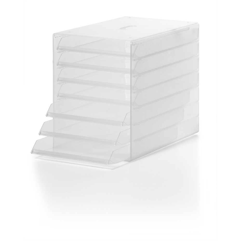 DURABLE Schubladenbox IDEALBOX, grau | Schubladenbox für die Aufbewahrung von schriftlichen Unterlagen bis Format C4. Mit sieben offenen Schubladen. Zur Nutzung auf dem Schreibtisch und zur Untertisch- oder Wandmontage. Maße: 250 x 322 x 365 mm (B x H x T)DURABLE IDEALBOX 4er SET DURABLE IDEALBOX 4er SET