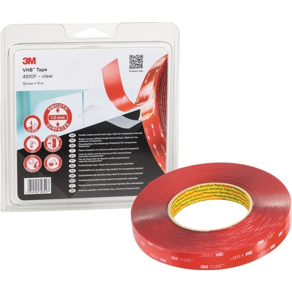Produktabbildung: 3M™ Montageband VHB Tape 4910F, Länge 11 m Breite 19 mm, transparent, Rolle
