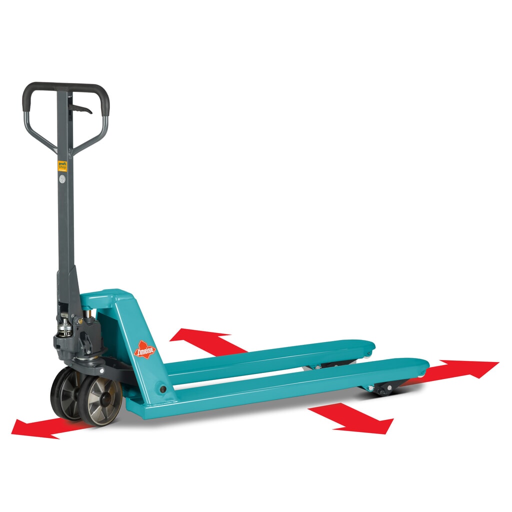 4-Wege-Handhubwagen Ameise® PTM 2.5 Cross, Tragfähigkeit 2.500 kg/1.500 kg, Gabellänge 1.150 mm, Polyurethan Produktabbildung: 4-Wege-Handhubwagen Ameise® PTM 2.5 Cross, Tragfähigkeit 2.500 kg/1.500 kg, Gabellänge 1.150 mm, Polyurethan