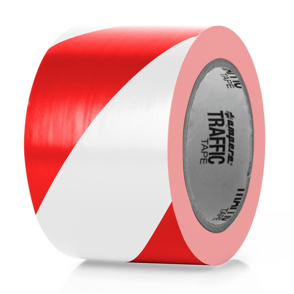 Produktabbildung: A.M.P.E.R.E. Bodenmarkierungsband Traffic Tape Standard, Breite 75 mm, Stärke 0,15 mm, Länge 33 m, rot/weiß