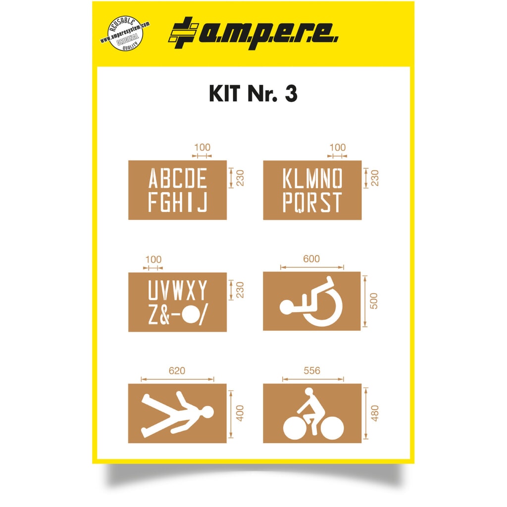 A.M.P.E.R.E. Schablonen-Set Buchstaben & Symbole für Bodenmarkierungen
