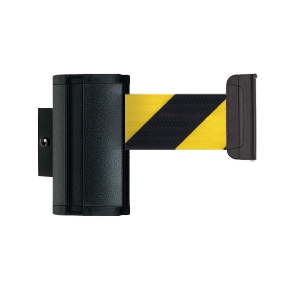 Produktabbildung: Absperr-Wandgurt L zum Einhängen, Länge 3,7 m, schwarz / gelb diagonal gestreift