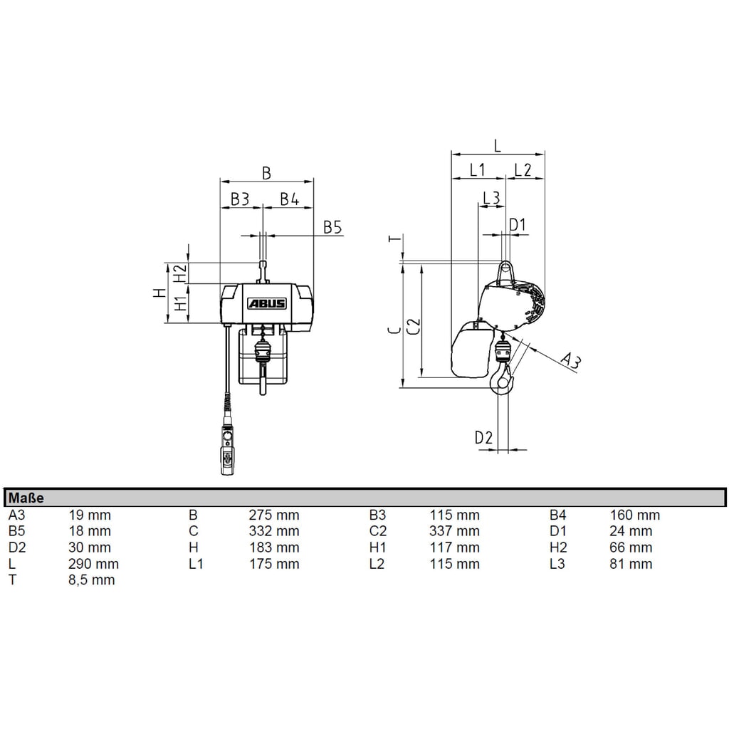 ABUS Elektrokettenzug GMC, stationär, TK 125 kg, 3 m Hakenweg Produktabbildung Nr. 2: ABUS Elektrokettenzug GMC, stationär, TK 125 kg, 3 m Hakenweg