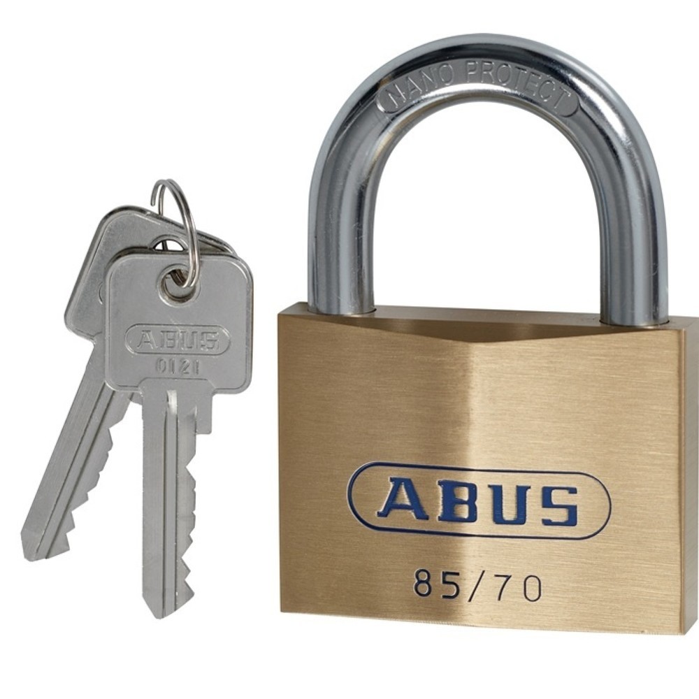 Produktabbildung: ABUS Zylindervorhangschloss 85/70 gl, Messing gleichschließend 0121, Schlosskörperbreite 70 mm