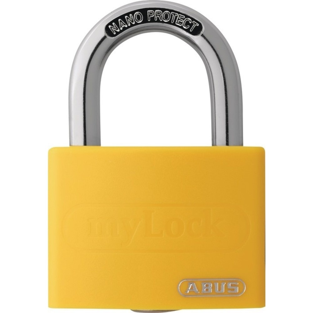 Produktabbildung: ABUS Zylindervorhangschloss T65AL/40 gelb Lock-Tag, Aluminium verschiedenschließend, Schlosskörperbreite 43 mm