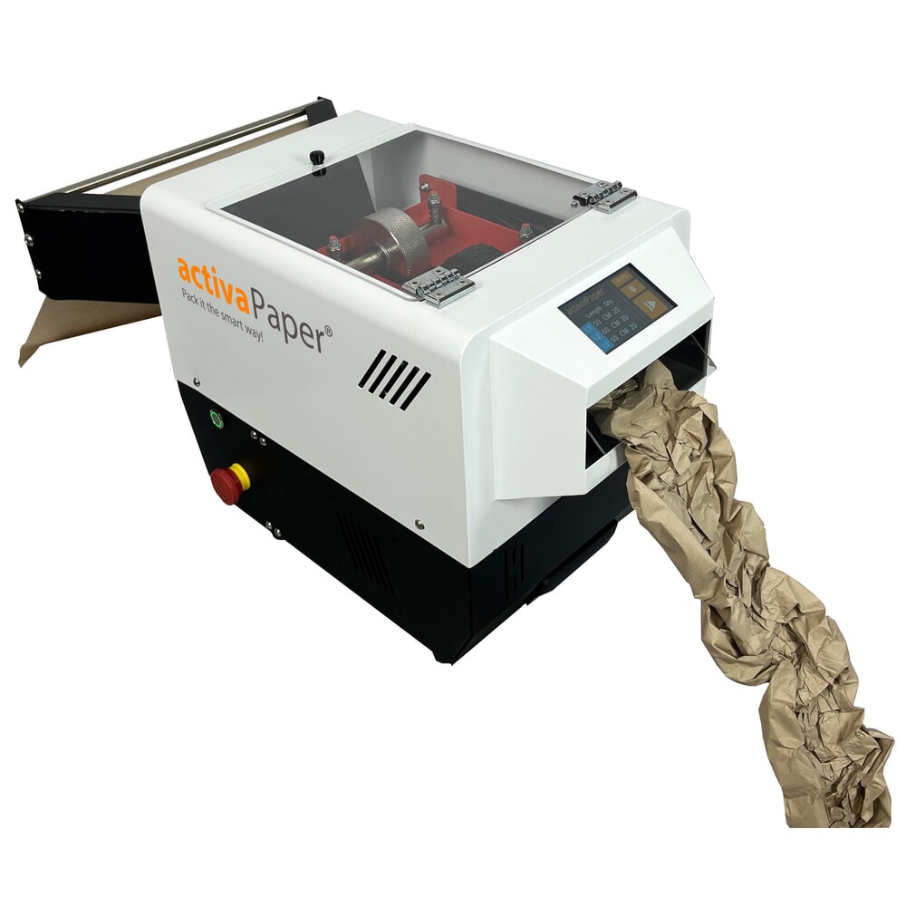 Produktabbildung: activaPaper® Papierpolstermaschine PA4600 für kleine bis mittlere Versandstationen, elektrisch, Pedal/Display, Faltpack von 50g² bis 70g²
