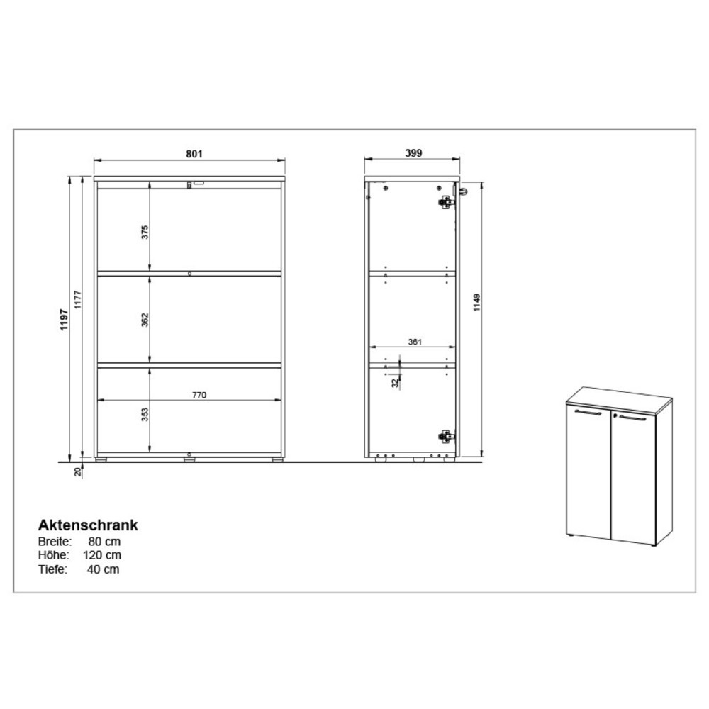 Produktabbildung Nr. 8: Aktenschrank AGENDA, geschlossen, 2 Flügeltüren, Höhe 1.200 mm, Breite 800 mm, Graphit/Grandson-Eiche-Nb.