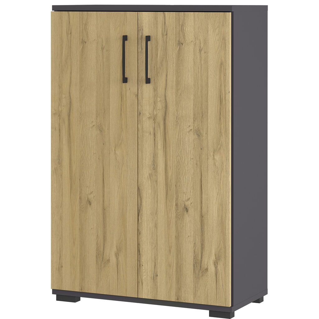 Aktenschrank PROFI, 2 Flügeltüren, Höhe 1.230 mm, Breite 800 mm, Graphit/Grandson-Eiche-Nb. Produktabbildung: Aktenschrank PROFI, 2 Flügeltüren, Höhe 1.230 mm, Breite 800 mm, Graphit/Grandson-Eiche-Nb.