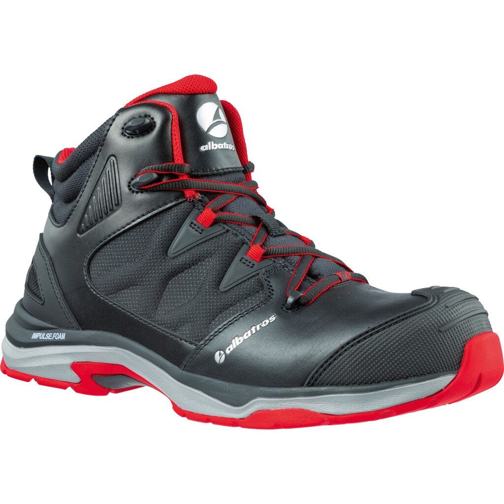 Produktabbildung: albatros Sicherheitsstiefel ULTRATRAIL BLACK MID S3 ESD HRO SRC Größe 39, schwarz/rot