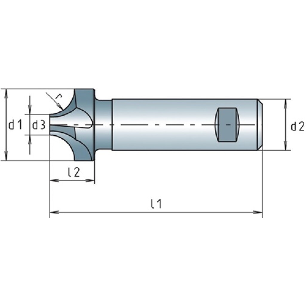 Produktabbildung Nr. 2: Viertelkreisprofilfräser DIN 6518B Typ N R.2mm D.10mm HSS-Co Z.4 konkav