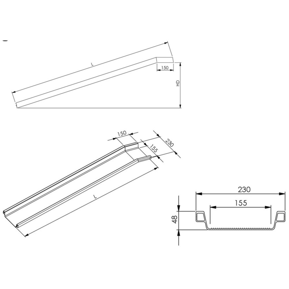 Produktabbildung Nr. 5: Altec Alu-Verladeschienen Universal, mit Schutzrand, TK 600 kg/Paar, BxL 150 x 1.500 mm