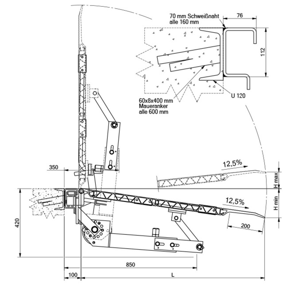 Produktabbildung Nr. 3: Altec Klappbrücke, federunterstützt mit Fallsicherung, TK 4.000 kg, BxL 1.500 x 1.065 mm
