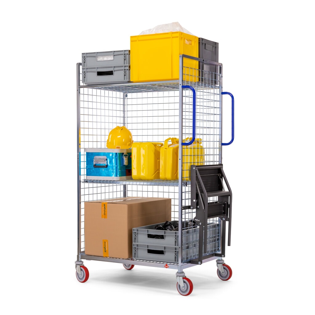 Ameise® Kommissionierwagen AK-M, 3 Gitterwände, inkl. 1 Zwischenboden, HxBxT 1.625 x 500 x 935 mm Produktabbildung Nr. 3: Ameise® Kommissionierwagen AK-M, 3 Gitterwände, inkl. 1 Zwischenboden, HxBxT 1.625 x 500 x 935 mm
