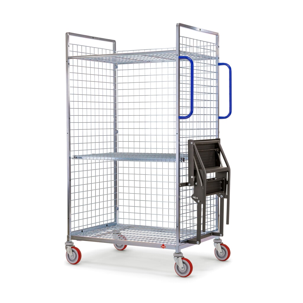 Produktabbildung: Ameise® Kommissionierwagen AK-M, 3 Gitterwände, inkl. 1 Zwischenboden, HxBxT 1.625 x 500 x 1.330 mm