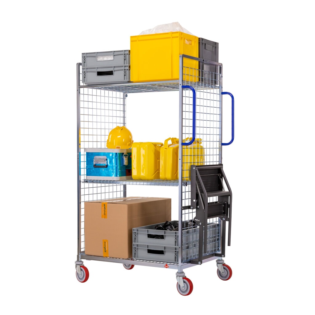 Ameise® Kommissionierwagen AK-M, 2 Gitterwände, inkl. 1 Zwischenboden, HxBxT 1.625 x 500 x 935 mm Produktabbildung Nr. 3: Ameise® Kommissionierwagen AK-M, 2 Gitterwände, inkl. 1 Zwischenboden, HxBxT 1.625 x 500 x 935 mm