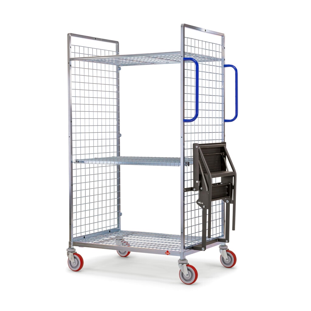 Ameise® Kommissionierwagen AK-M, 2 Gitterwände, inkl. 1 Zwischenboden, HxBxT 1.625 x 500 x 935 mm Produktabbildung: Ameise® Kommissionierwagen AK-M, 2 Gitterwände, inkl. 1 Zwischenboden, HxBxT 1.625 x 500 x 935 mm