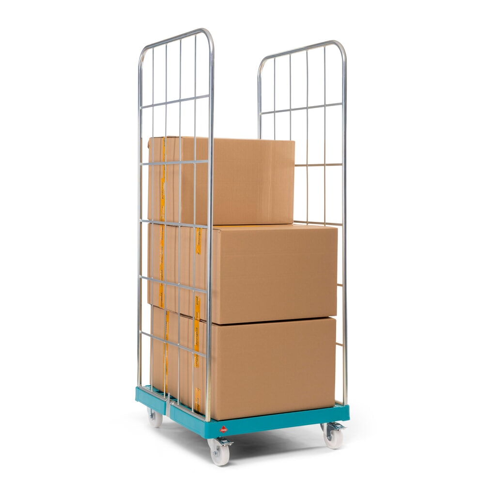 Ameise® Rollbehälter, 2-seitig, grobmaschig, galvanisch verzinkt, Kunststoff-Rollplatte, HxBxT 1.830 x 724 x 815 mm Produktabbildung Nr. 2: Ameise® Rollbehälter, 2-seitig, grobmaschig, galvanisch verzinkt, Kunststoff-Rollplatte, HxBxT 1.830 x 724 x 815 mm