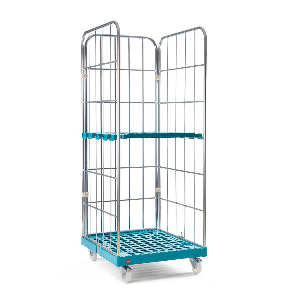 Produktabbildung Nr. 2: Ameise® Rollbehälter, 3-seitig, grobmaschig, galvanisch verzinkt, Kunststoff-Rollplatte, HxBxT 1.640 x 724 x 815 mm