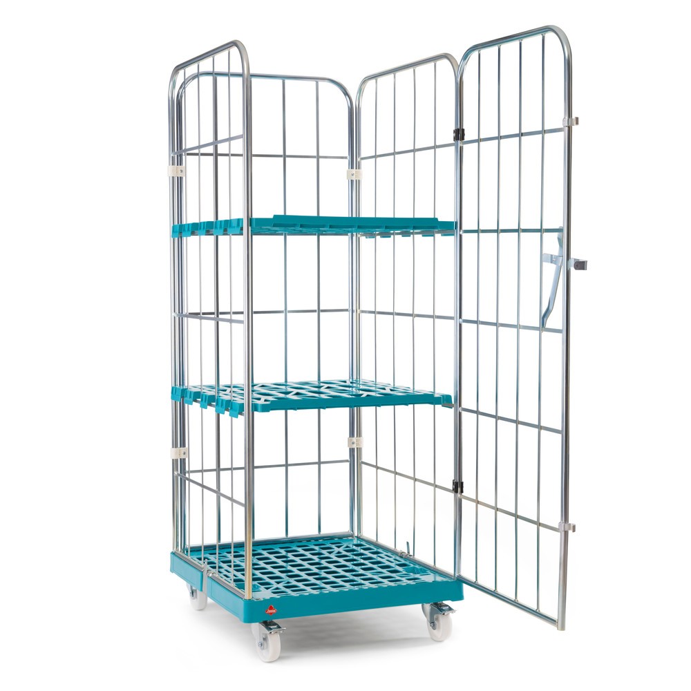 Produktabbildung Nr. 3: Ameise® Rollbehälter, 4-seitig, grobmaschig, galvanisch verzinkt, Kunststoff-Rollplatte, HxBxT 1.830 x 724 x 815 mm, mit einteiliger, schwenkbarer Vorderwand