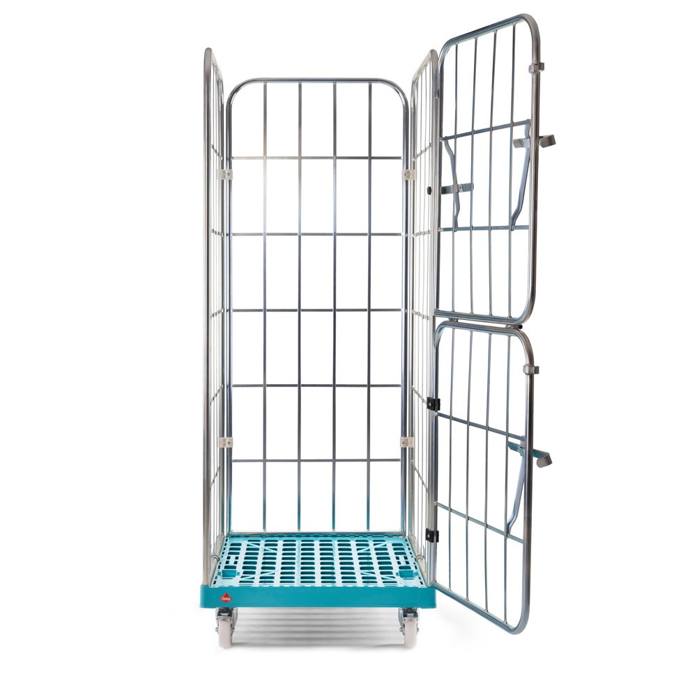 Produktabbildung Nr. 3: Ameise® Rollbehälter, 4-seitig, grobmaschig, galvanisch verzinkt, Kunststoff-Rollplatte, HxBxT 1.640 x 724 x 815 mm, mit zweiteiliger, klappbarer Vorderwand