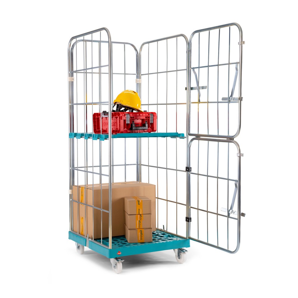 Produktabbildung Nr. 4: Ameise® Rollbehälter, 4-seitig, grobmaschig, galvanisch verzinkt, Kunststoff-Rollplatte, HxBxT 1.640 x 724 x 815 mm, mit zweiteiliger, klappbarer Vorderwand