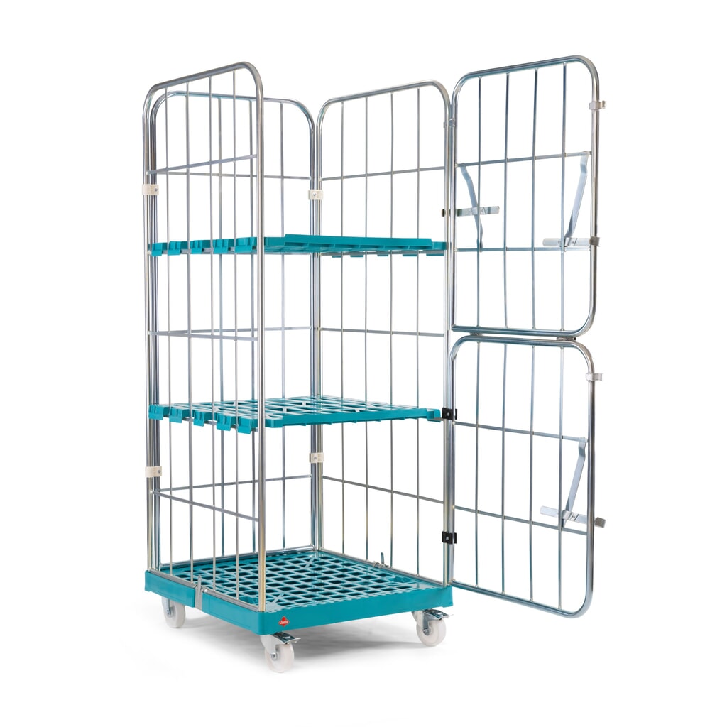 Ameise® Rollbehälter, 4-seitig, grobmaschig, galvanisch verzinkt, Kunststoff-Rollplatte, HxBxT 1.640 x 724 x 815 mm, mit zweiteiliger, klappbarer Vorderwand Produktabbildung Nr. 5: Ameise® Rollbehälter, 4-seitig, grobmaschig, galvanisch verzinkt, Kunststoff-Rollplatte, HxBxT 1.640 x 724 x 815 mm, mit zweiteiliger, klappbarer Vorderwand
