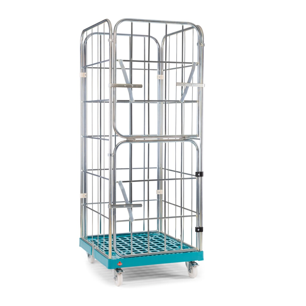 Ameise® Rollbehälter, 4-seitig, grobmaschig, galvanisch verzinkt, Kunststoff-Rollplatte, HxBxT 1.640 x 724 x 815 mm, mit zweiteiliger, klappbarer Vorderwand Produktabbildung Nr. 8: Ameise® Rollbehälter, 4-seitig, grobmaschig, galvanisch verzinkt, Kunststoff-Rollplatte, HxBxT 1.640 x 724 x 815 mm, mit zweiteiliger, klappbarer Vorderwand