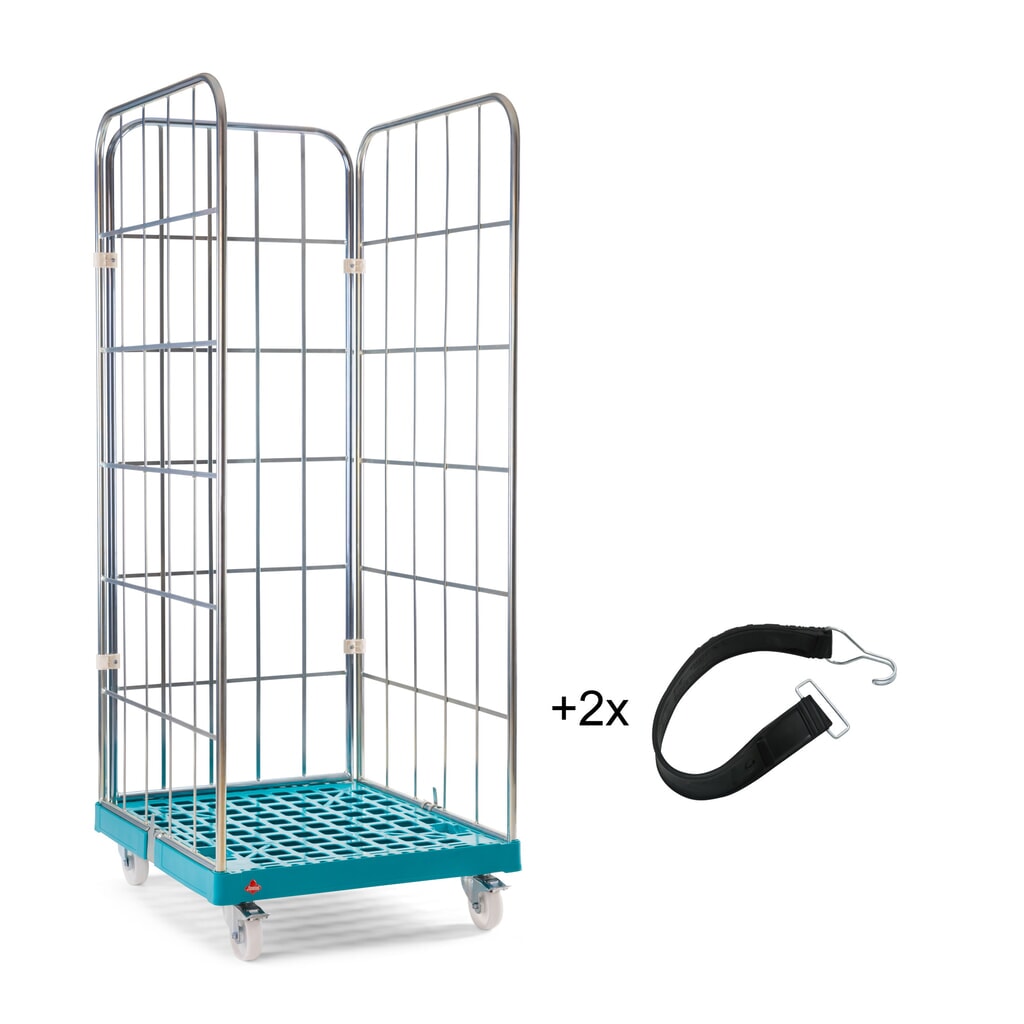 Ameise® Rollbehälter ARB1, 3-seitig, galvanisch verzinkt, Kunststoff-Rollplatte, HxBxT 1.640 x 724 x 815 mm, inkl. 2 Gurten Produktabbildung: Ameise® Rollbehälter ARB1, 3-seitig, galvanisch verzinkt, Kunststoff-Rollplatte, HxBxT 1.640 x 724 x 815 mm, inkl. 2 Gurten