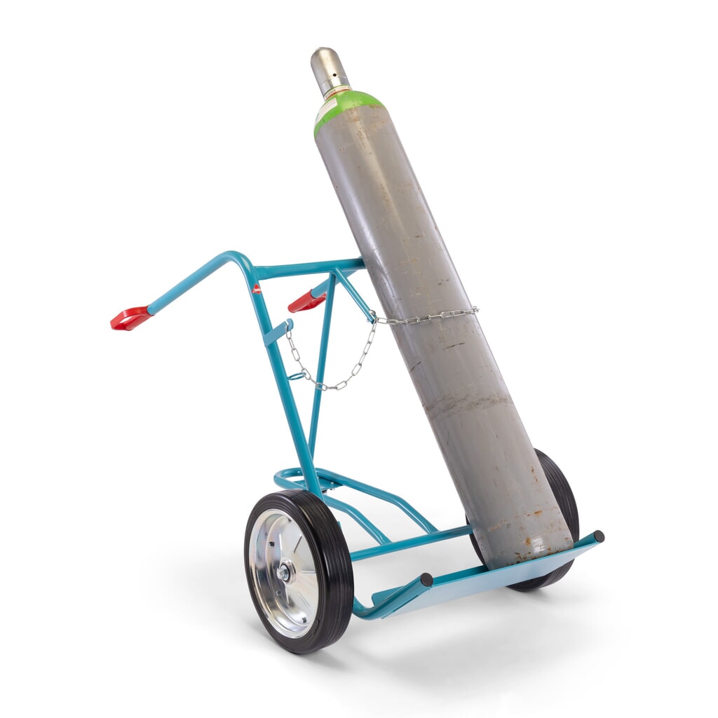 Ameise® Stahlflaschenkarre, für 2 Flaschen à 40-50 Liter, Stützrad, Vollgummi-Bereifung Produktabbildung: Ameise® Stahlflaschenkarre, für 2 Flaschen à 40-50 Liter, Stützrad, Vollgummi-Bereifung