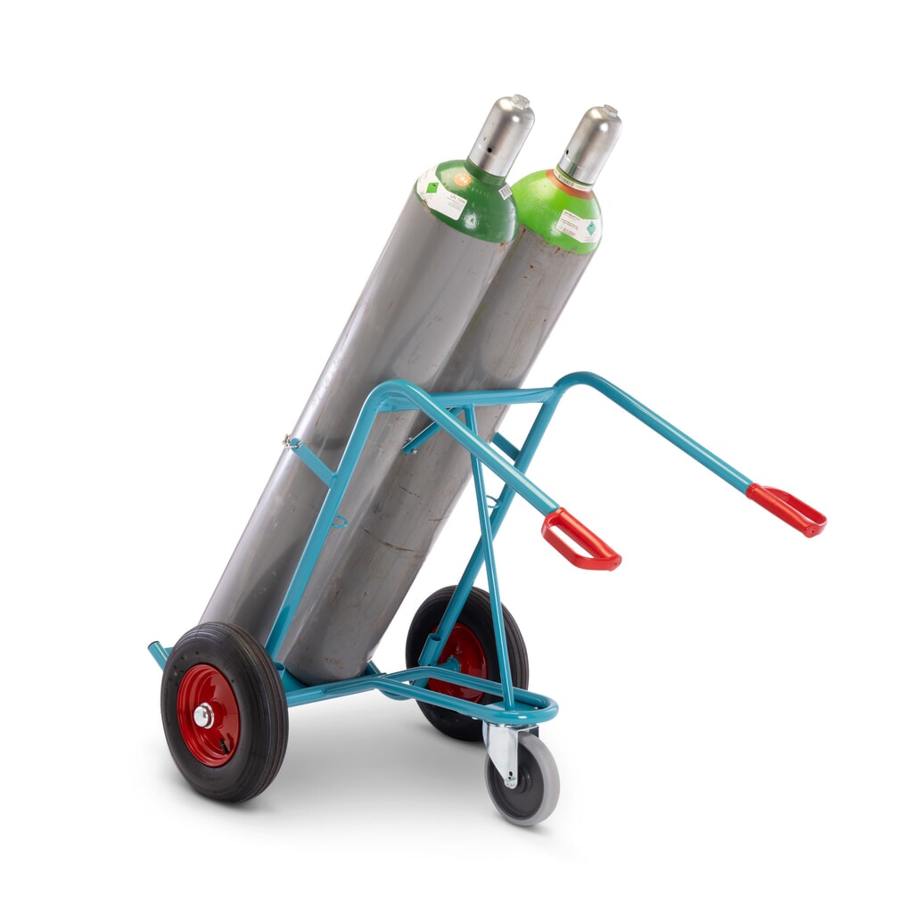 Ameise® Stahlflaschenkarre, für 2 Flaschen à 40-50 Liter, Stützrad, Luft-Bereifung Produktabbildung: Ameise® Stahlflaschenkarre, für 2 Flaschen à 40-50 Liter, Stützrad, Luft-Bereifung