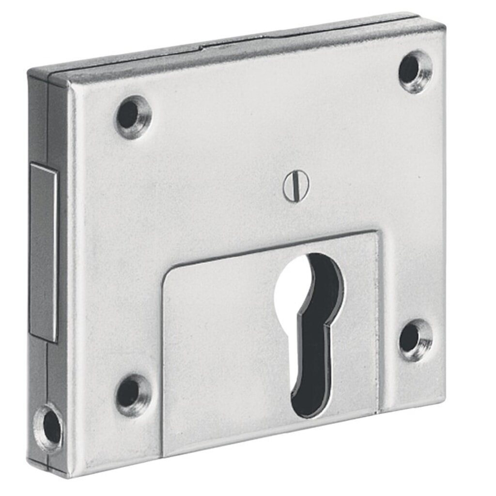 AMF Riegelschloss 49, mit Flachschließblech, DIN links / rechts PZ, Dornmaß 60 mm Produktabbildung: AMF Riegelschloss 49, mit Flachschließblech, DIN links / rechts PZ, Dornmaß 60 mm