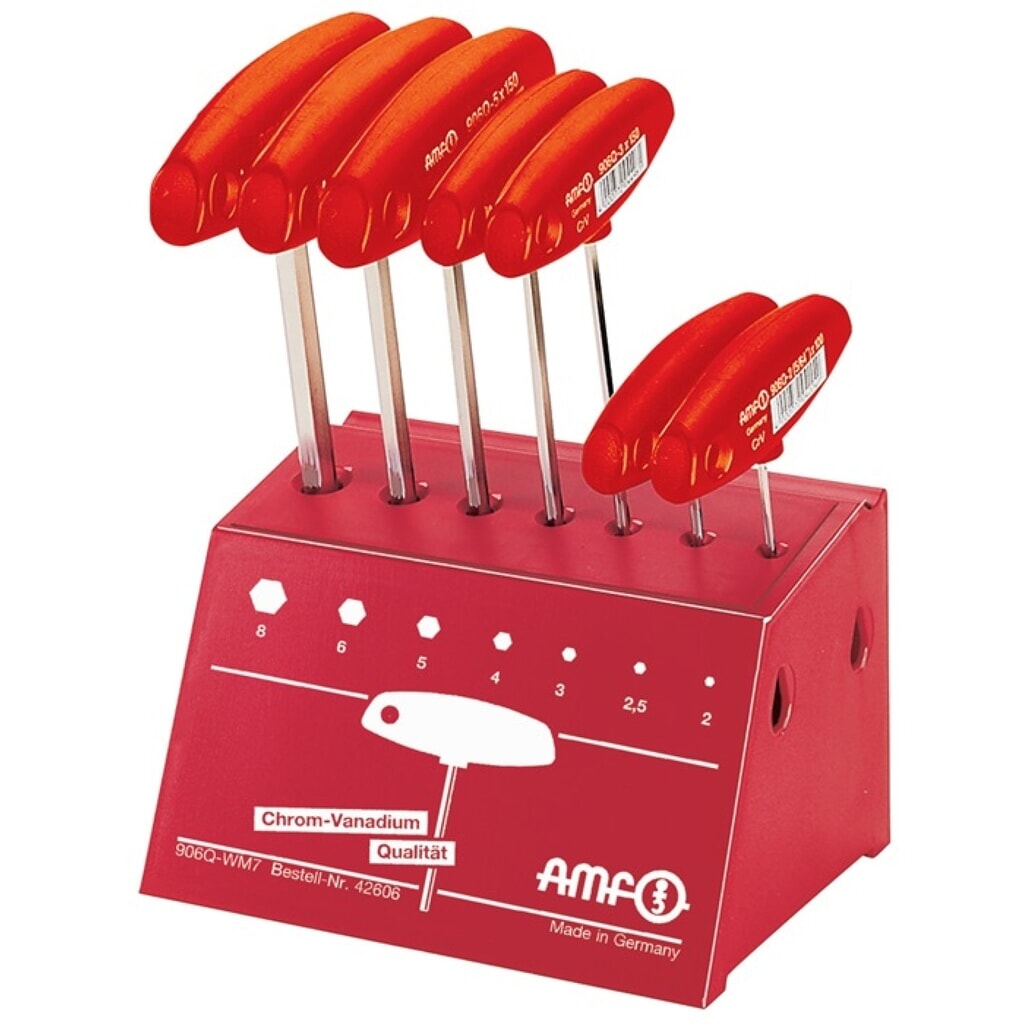 AMF Stiftschlüsselsatz 906Q WM7 7-tlg.SW 2-8 m.Quergr.im Werkbankständer Produktabbildung: AMF Stiftschlüsselsatz 906Q WM7 7-tlg.SW 2-8 m.Quergr.im Werkbankständer