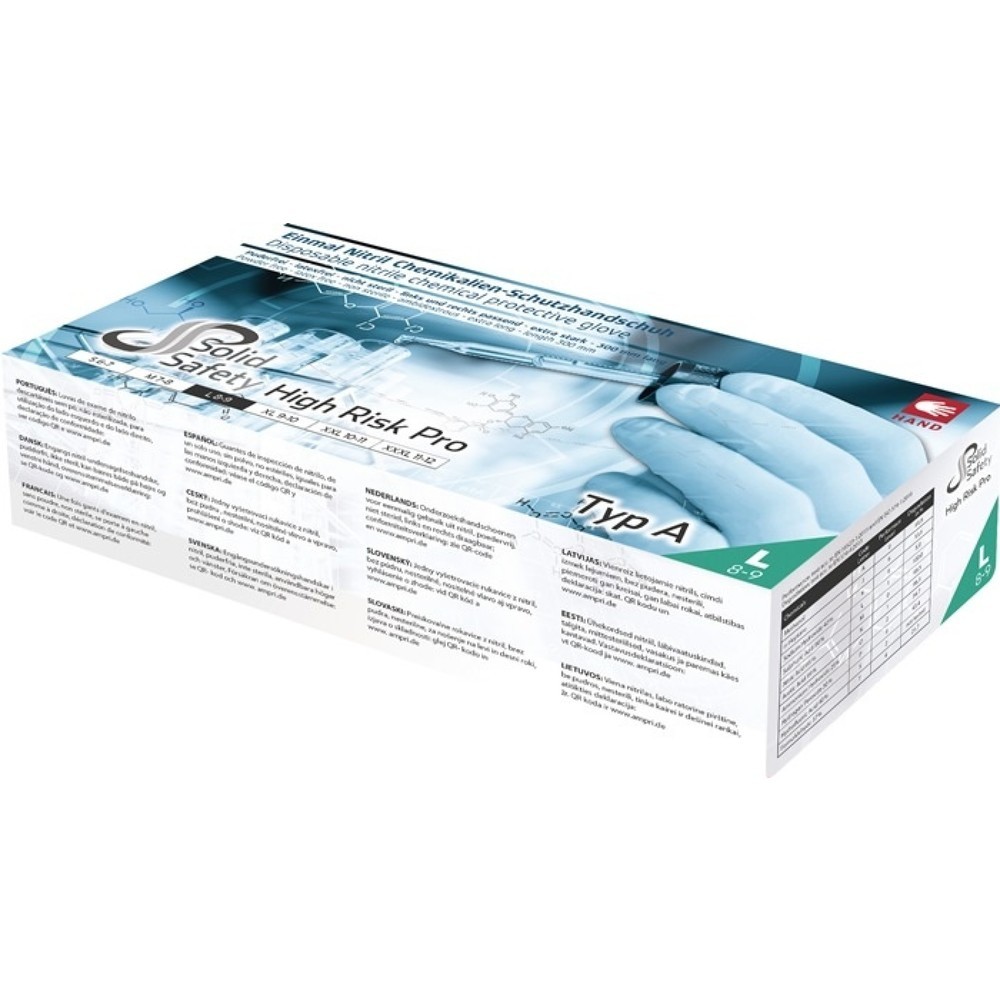 Produktabbildung: AMPRI Einweghandschuhe HighRisk Pro, Nitril, Größe L blau, EN 374, EN 388 PSA-Kategorie III