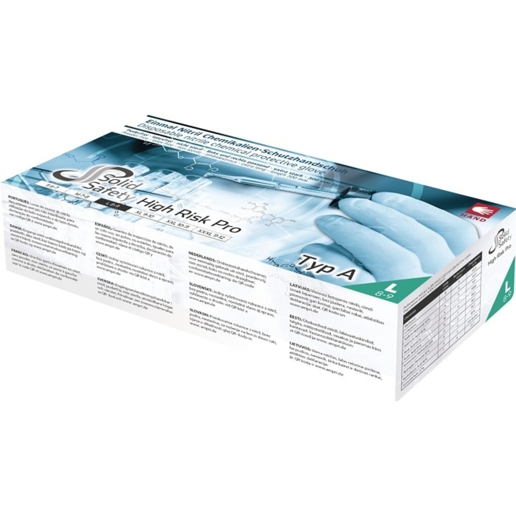 AMPRI Einweghandschuhe HighRisk Pro, Nitril, Größe L blau, EN 374, EN 388 PSA-Kategorie III Produktabbildung: AMPRI Einweghandschuhe HighRisk Pro, Nitril, Größe L blau, EN 374, EN 388 PSA-Kategorie III