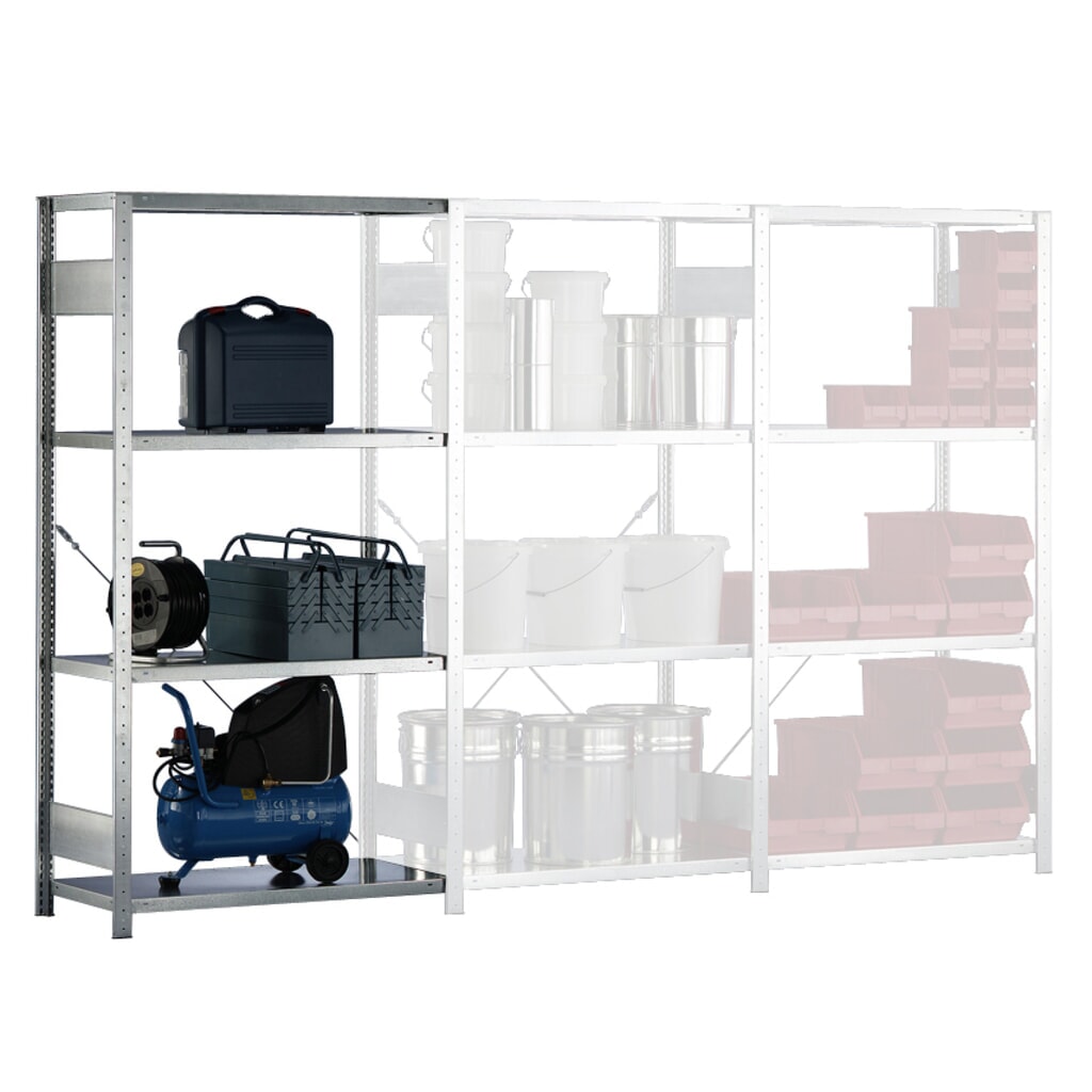 Anbaufeld für META Komplettpaket Fachbodenregal, Fachlast 150 kg, HxBxT 2.000 x 1.000 x 400 mm Produktabbildung: Anbaufeld für META Komplettpaket Fachbodenregal, Fachlast 150 kg, HxBxT 2.000 x 1.000 x 400 mm