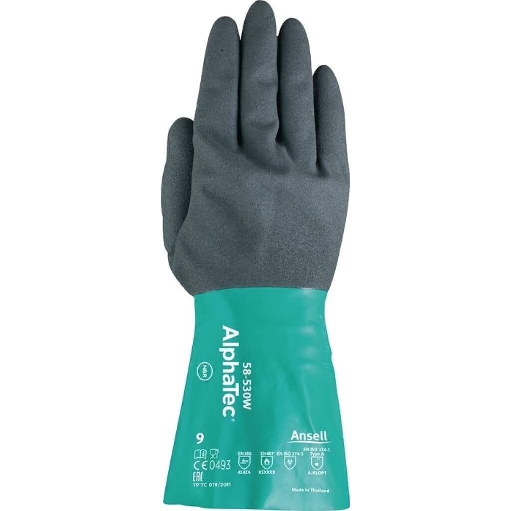 Produktabbildung: Ansell Chemikalienhandschuhe AlphaTec 58-530W, Größe 10 flaschengrün/anthrazitgrau, EN 388, EN 374, EN 1149