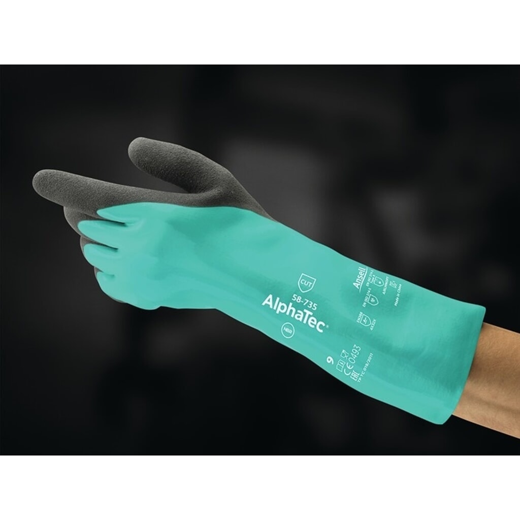 Ansell Chemikalienhandschuhe AlphaTec 58-735, Größe 9 grün, EN 388, EN 374 Produktabbildung Nr. 2: Ansell Chemikalienhandschuhe AlphaTec 58-735, Größe 9 grün, EN 388, EN 374