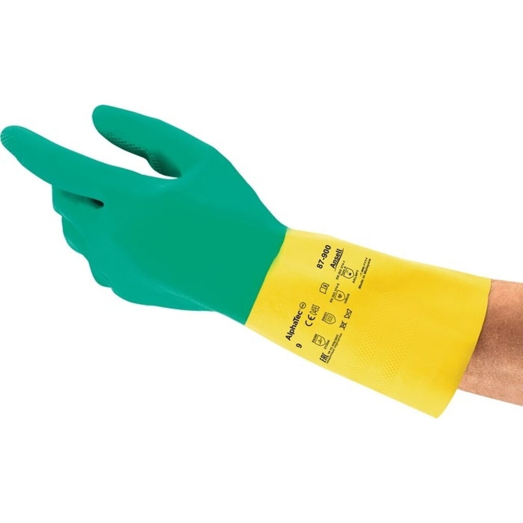 Produktabbildung: Ansell Chemikalienhandschuhe AlphaTec® 87-900, Größe 9,5-10 grün/gelb, EN 388, EN 374, EN 421