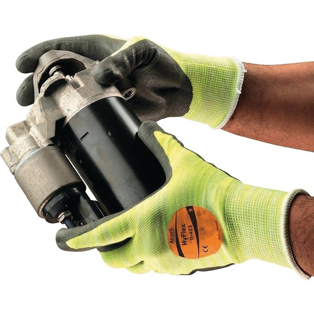Produktabbildung: Ansell Handschuhe HyFlex® 11-423, Größe 9 grau/hellgelb, EN 388, EN 407 PSA-Kategorie III