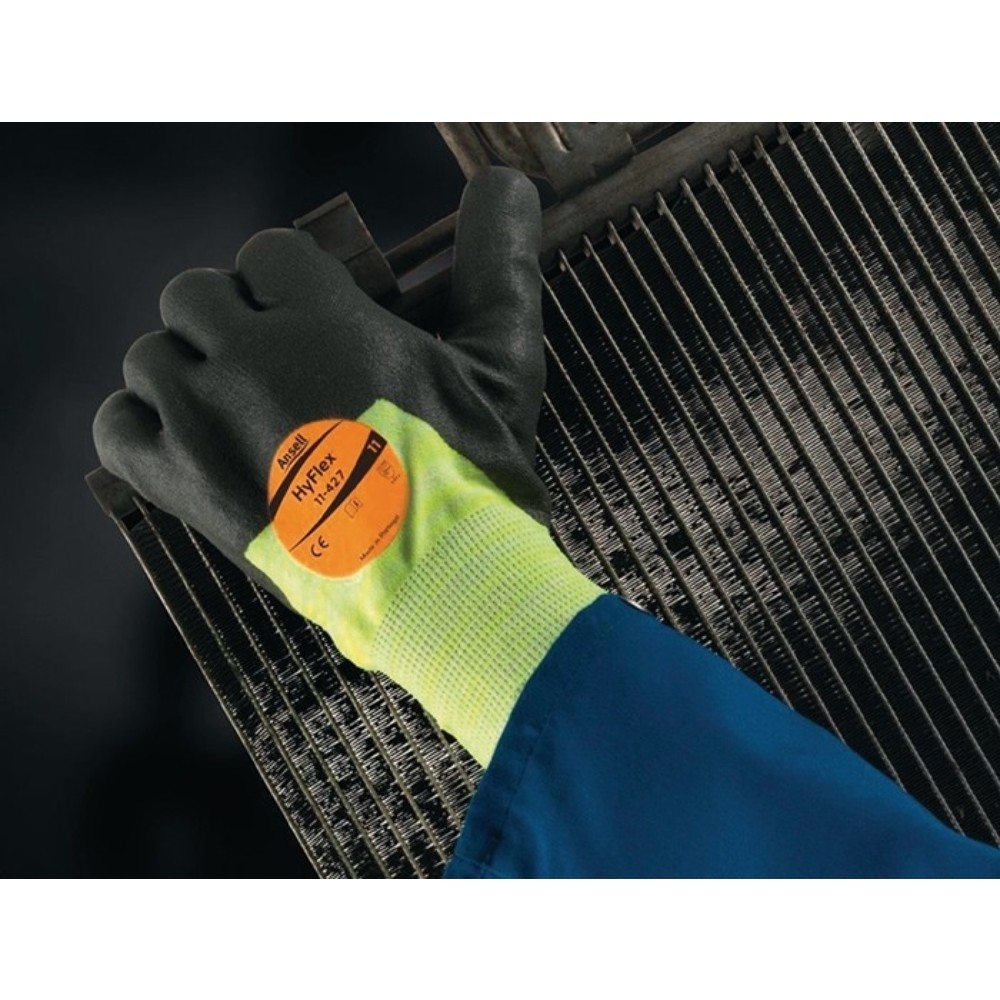 Produktabbildung: Ansell Handschuhe HyFlex® 11-427, Größe 9 grau/hellgelb, EN 388, EN 407 PSA-Kategorie III