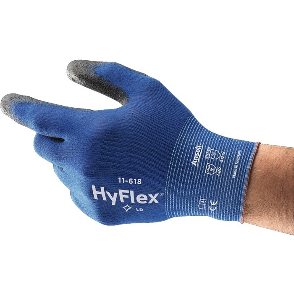 Produktabbildung: Ansell Handschuhe HyFlex® 11-618, Größe 10 blau/schwarz, EN 388 PSA-Kategorie II