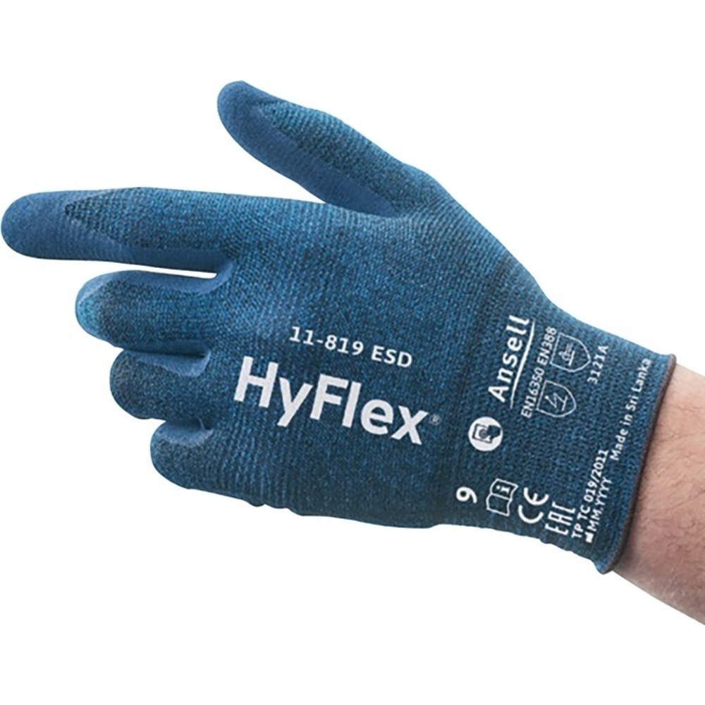 Produktabbildung: Ansell Handschuhe HyFlex 11-819 ESD, Größe 9 blau, EN 388, EN 16350 PSA-Kategorie II