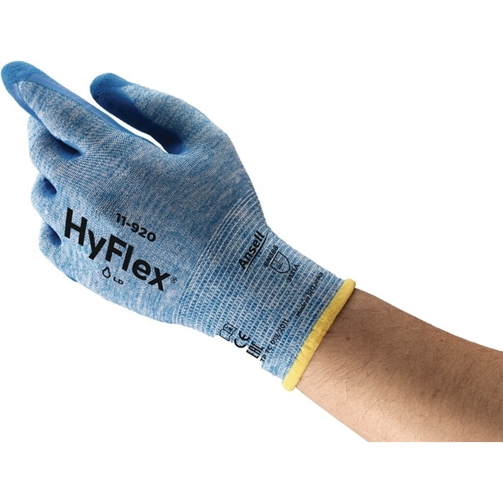 Ansell Handschuhe HyFlex® 11-920, Größe 8 blau, EN 388 PSA-Kategorie II Produktabbildung: Ansell Handschuhe HyFlex® 11-920, Größe 8 blau, EN 388 PSA-Kategorie II