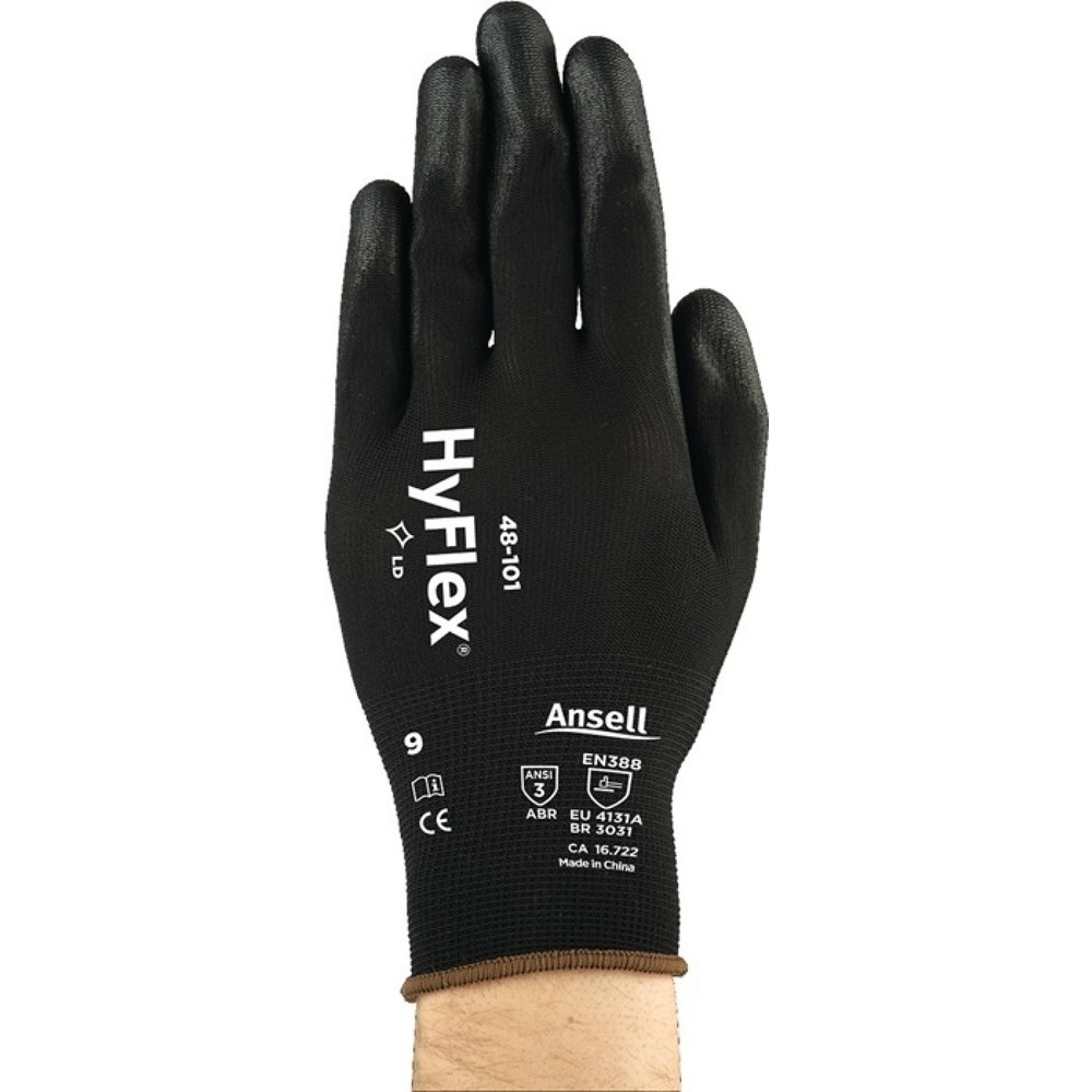 Produktabbildung: Ansell Handschuhe HyFlex® 48-101, Größe 10 schwarz, EN 388 PSA-Kategorie II