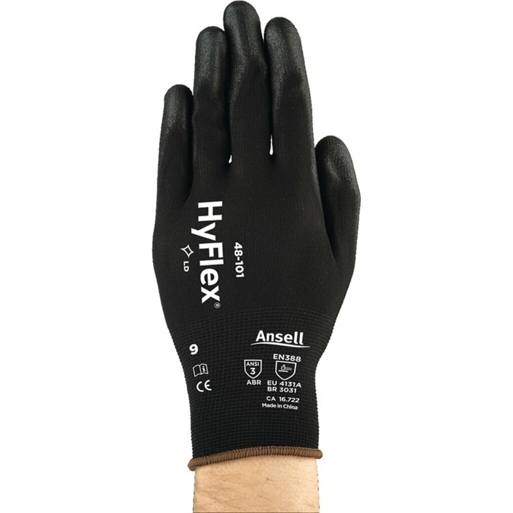 Produktabbildung: Ansell Handschuhe HyFlex® 48-101, Größe 8 schwarz, EN 388 PSA-Kategorie II
