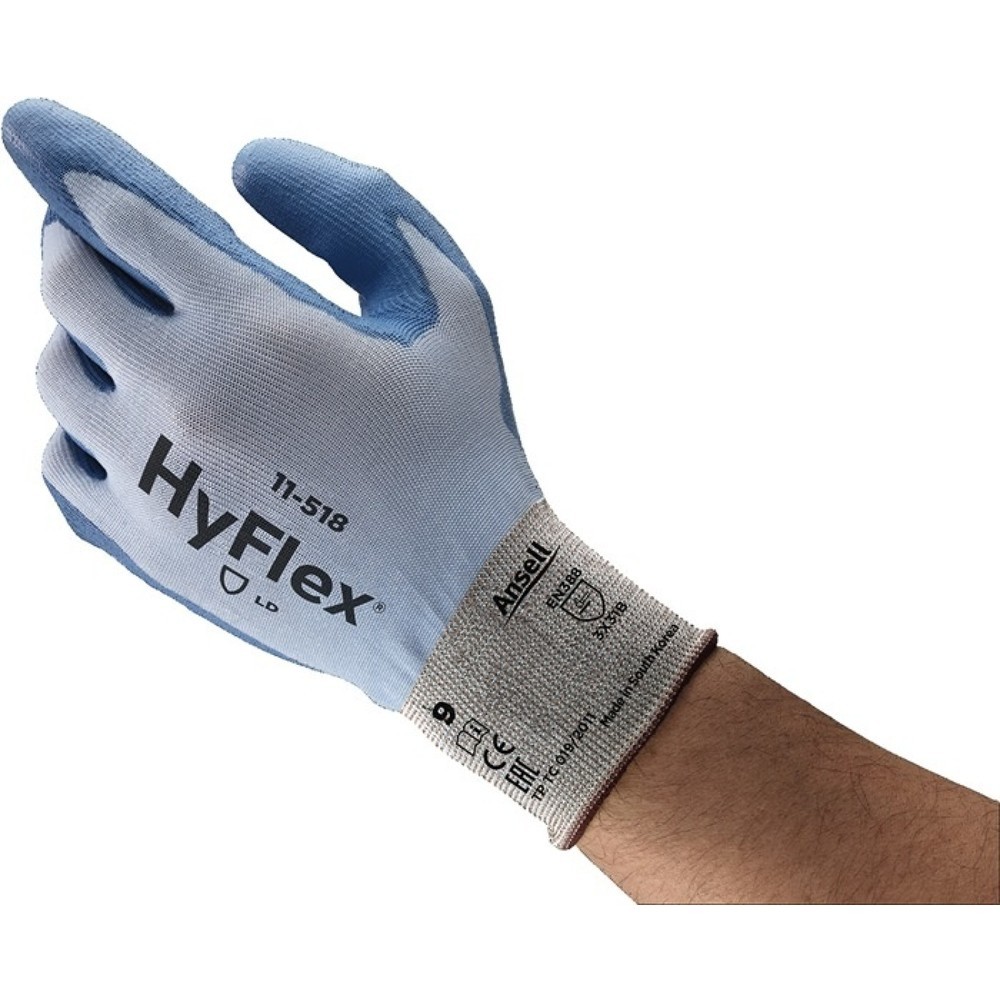Produktabbildung: Ansell Schnittschutzhandschuhe HyFlex® 11-518, Größe 8 blau, EN 388 PSA-Kategorie II