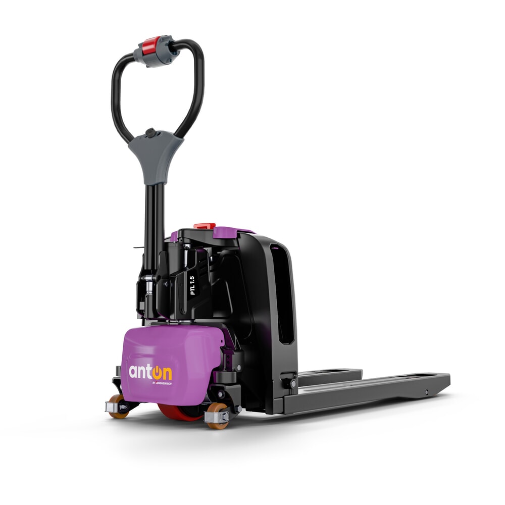 Produktabbildung Nr. 1: AntOn by Jungheinrich Elektro-Hubwagen PTL 1.5 mit Stützrädern, extrabreit für Spezialpaletten, Tragfähigkeit 1.500 kg, Gabellänge 1.150 mm