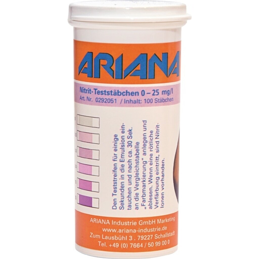 ARIANA Messstäbchen TRGS 611, 0-25 mg/l, Nitrit-Gehalt, Dose, 100 St. Produktabbildung: ARIANA Messstäbchen TRGS 611, 0-25 mg/l, Nitrit-Gehalt, Dose, 100 St.