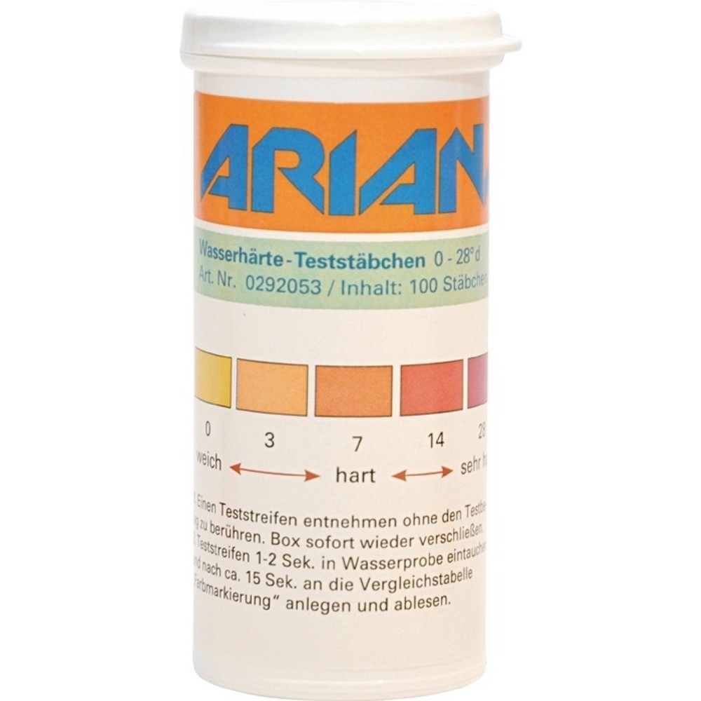 Produktabbildung: ARIANA Messstäbchen TRGS 611, 0-28 °dH, Wasserhärte, Dose, 100 St.