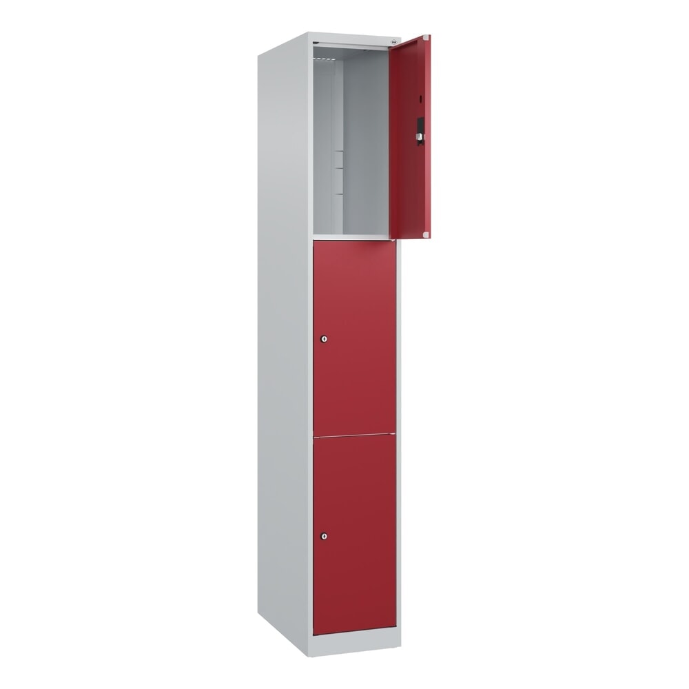 Produktabbildung Nr. 1: C+P Schließfachschrank Classic PLUS, 1 Abteil, HxBxT 1.850 x 300 x 500 mm, lichtgrau, rubinrot, 3 Fächer, Zylinderschloss